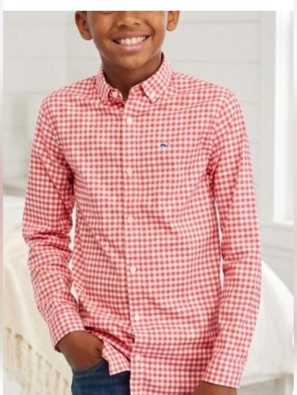 Vineyard Vines Performance Red Gingham Button Down